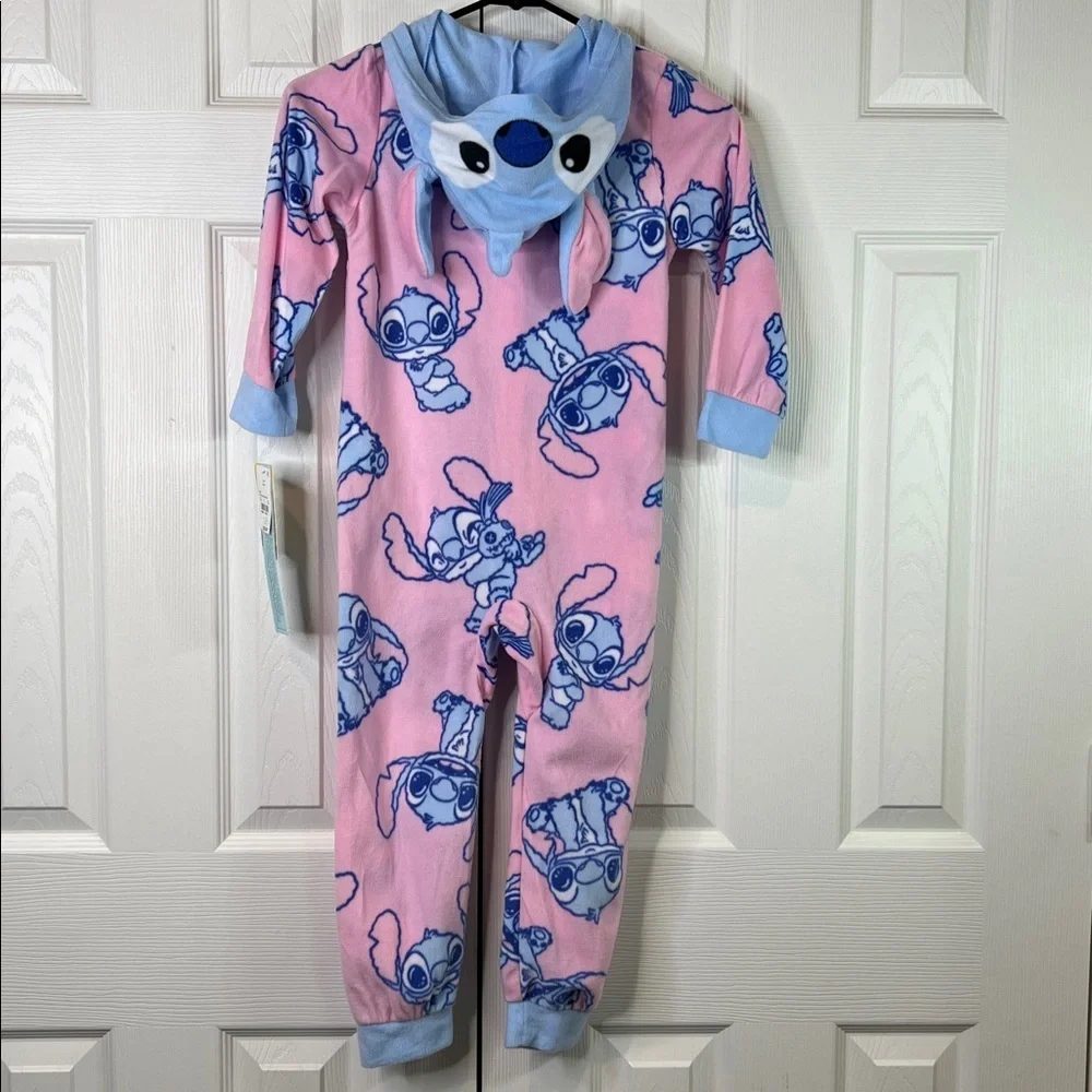 Disney Pink & Blue Lilo & Stitch Hooded Kids One-Piece Footie Size XS